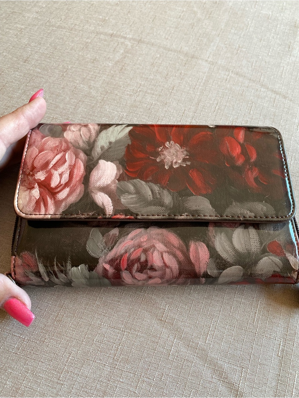 Floral Fold-Over Wallet - Pink & Red Roses - Picture 1 of 10
